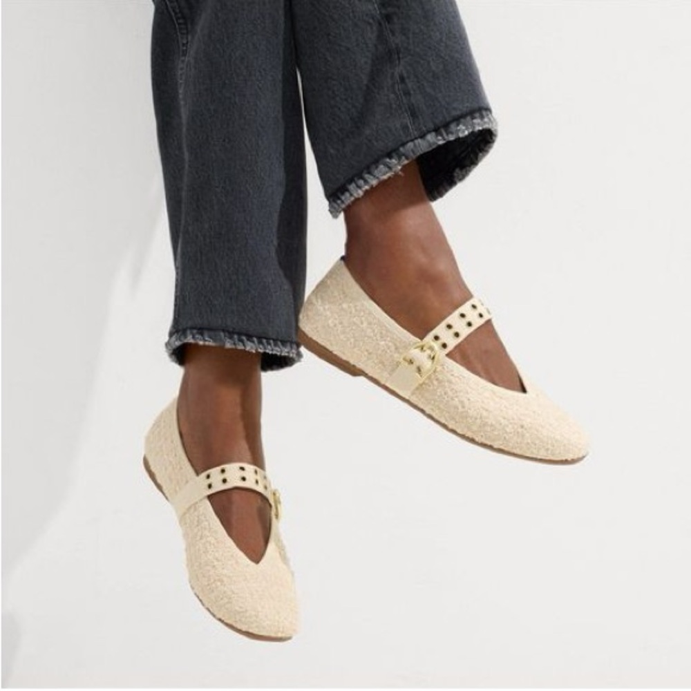 Rothy's Cream Textured Flats with Strap